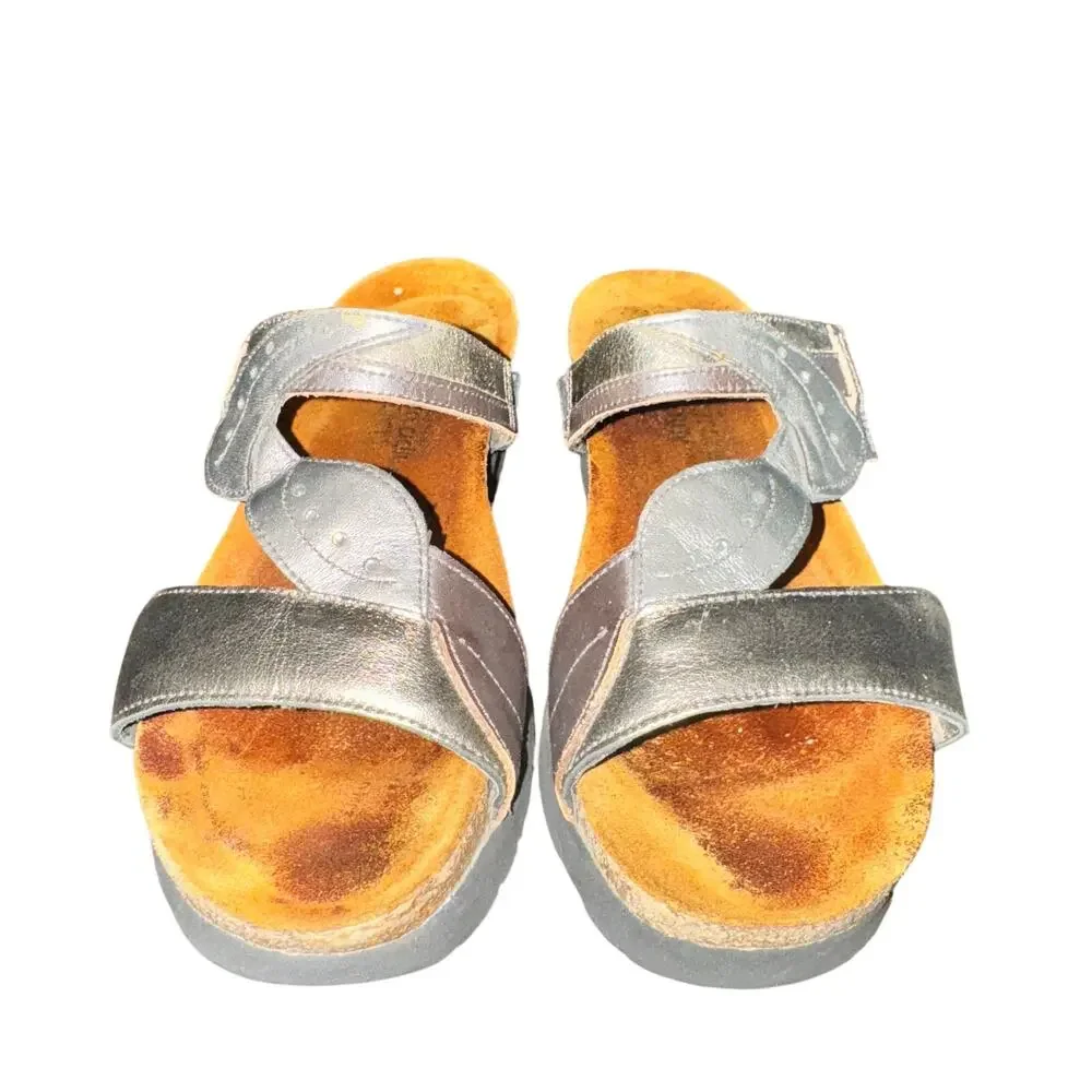 Naot Kimberly Slides Women's Size 8 Pewter Metallic Leather Slip On Shoes